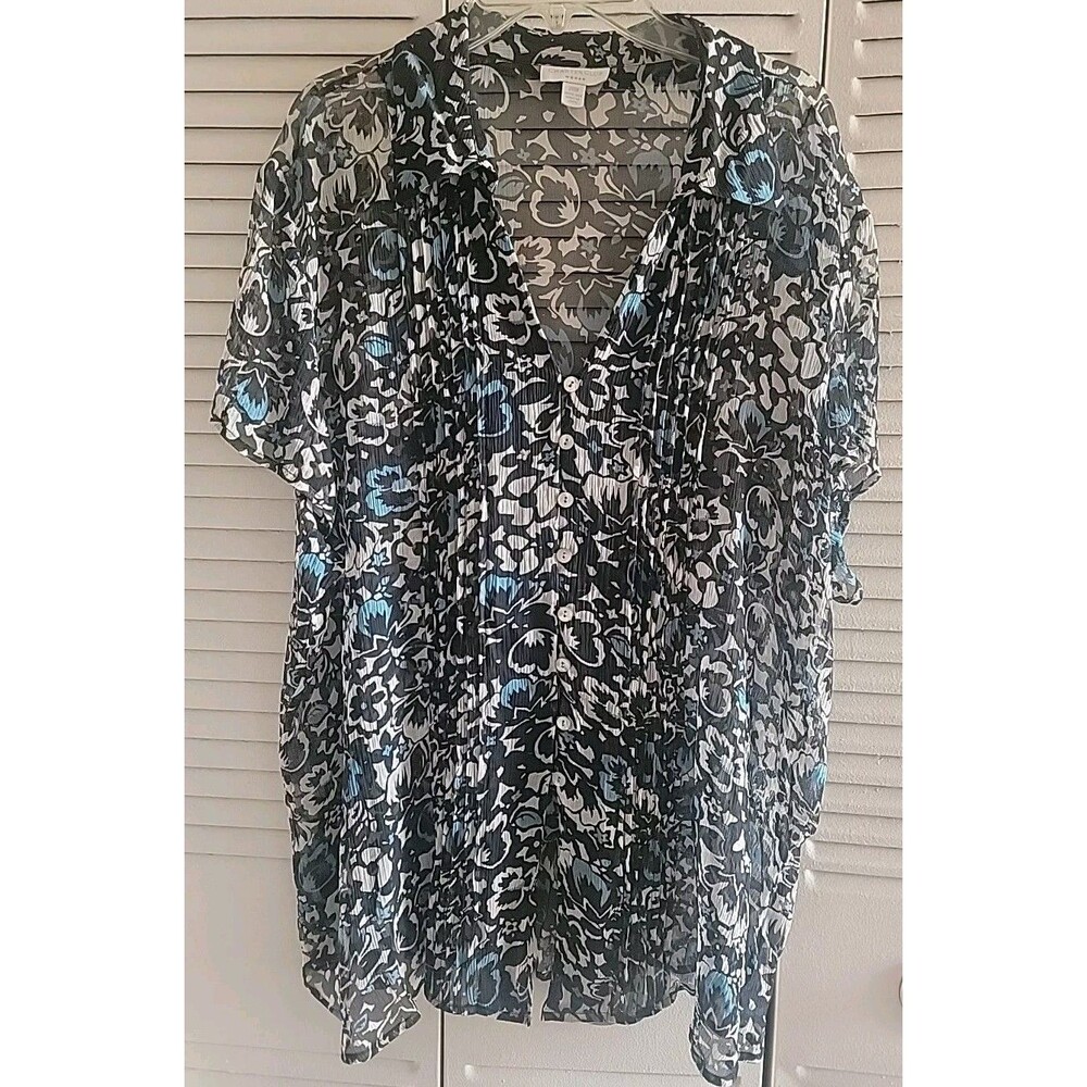 Charter Club sheer Silk floral top Cap Sleave Sz 20W Bottom Up Romantic